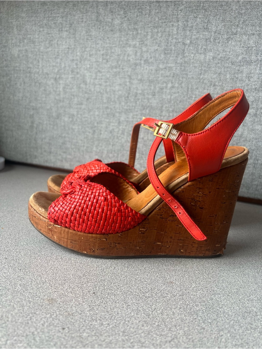 Chie Mihara Red Woven Platform Wedge Sandals